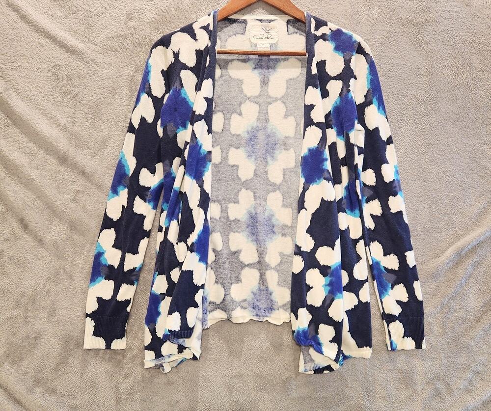 Tabitha Womens Blue White Cotton Kaleidolight Open Cardigan Size XS Oversized
